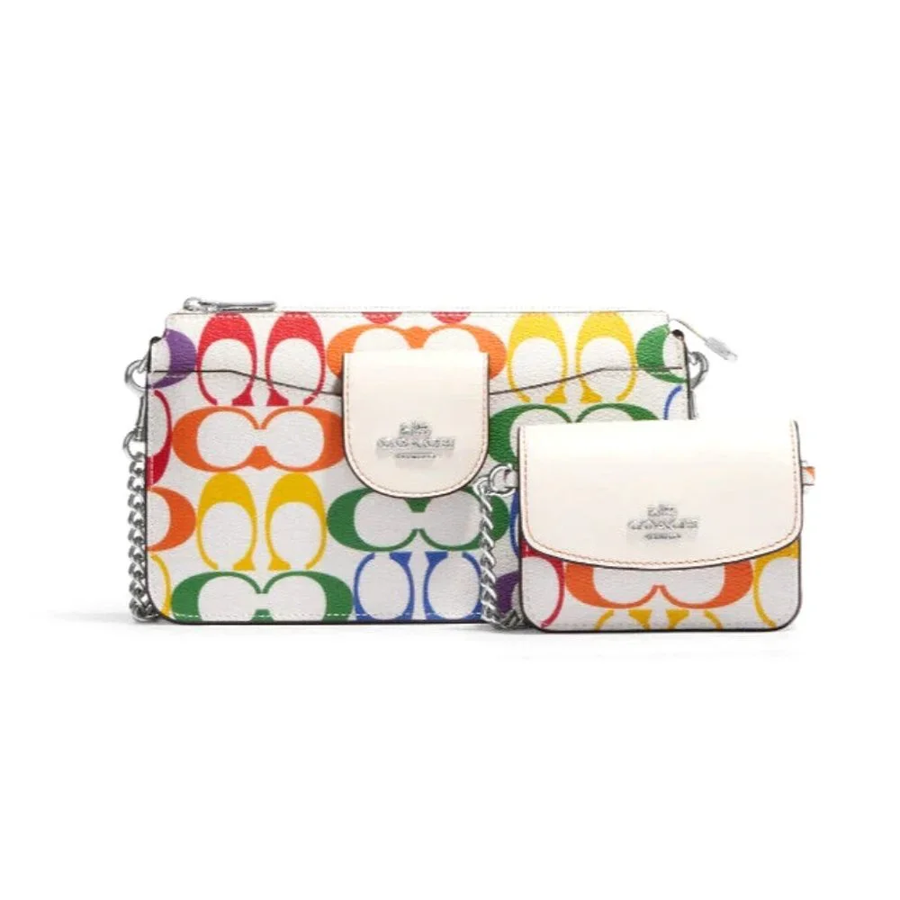 New Coach C4697 Poppy Crossbody with Card Case in Rainbow Signature Canvas